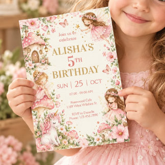 Invitación Cumpleaños de Hada Jardín Encantado Fiesta de Flor