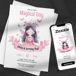 Invitación Cumpleaños de Hada Mágica Princesa con Acuarela