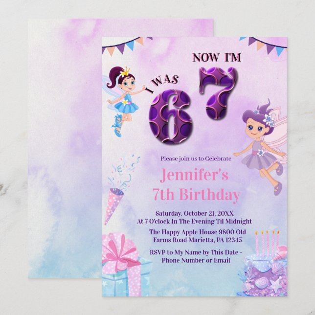 Invitación Cumpleaños de Hada Niña Bailarina Meme Tendencia 6 (Anverso / Reverso)