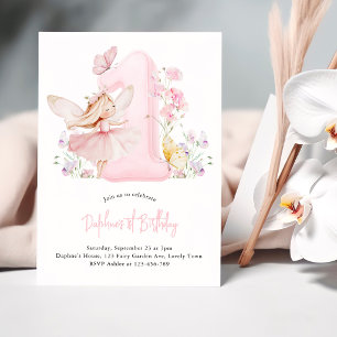 Invitación Cumpleaños de Hada Número Uno Rosa para Niñas