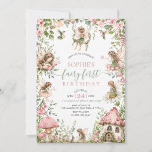 Invitación Cumpleaños de Hada Primer Bosque Acuarela Niña Lin