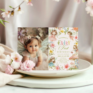 Invitación Cumpleaños de Hada Primer Colorido Encantado Foto