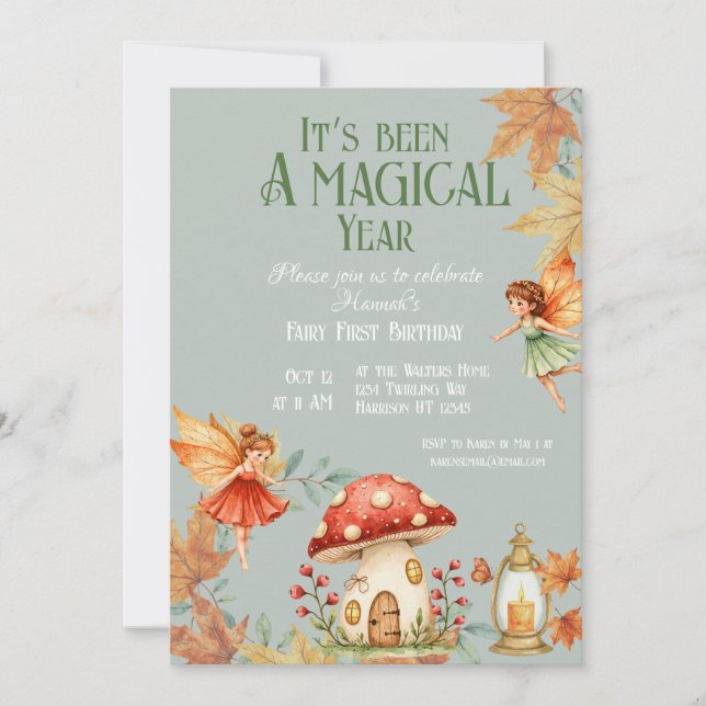 Invitación Cumpleaños de Hada Primer Encanto Otoñal (Anverso)