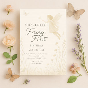 Invitación Cumpleaños de Hada Primer Floral Acuarela