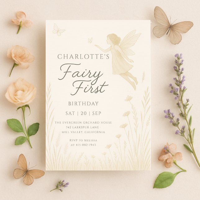 Invitación Cumpleaños de Hada Primer Floral Acuarela (Subido por el creador)