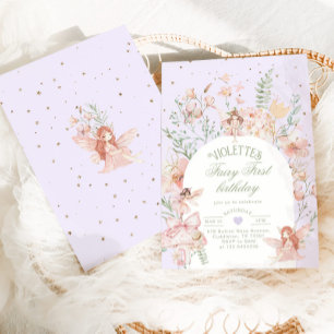 Invitación Cumpleaños de Hada Primer Jardín Caprichoso Púrpur