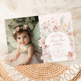Invitación Cumpleaños de Hada Primer Pastel Caprichoso Foto