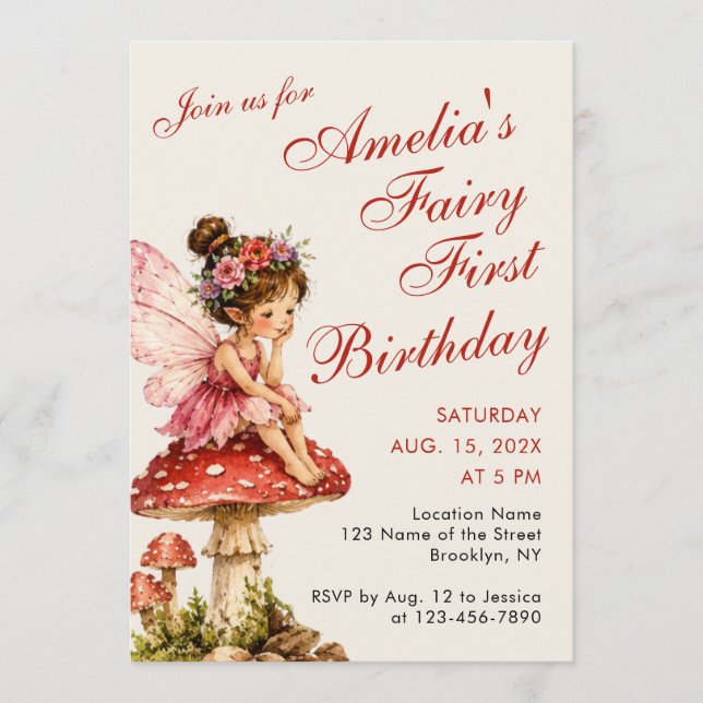 Invitación Cumpleaños de hada primera cumpleañera niña dulce  (Anverso)