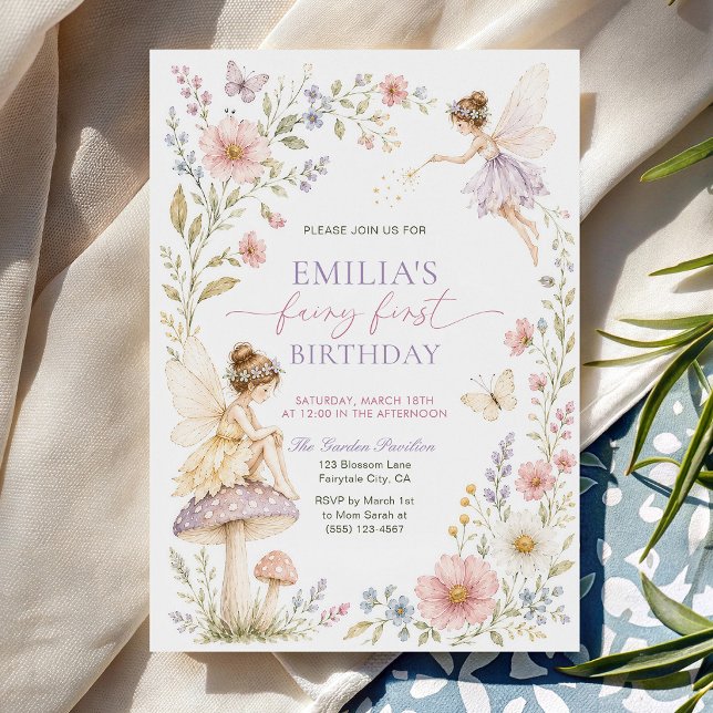 Invitación Cumpleaños de hadas con flores silvestres en acuar (Subido por el creador)