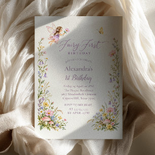 Invitación Cumpleaños de hadas del bosque con flores silvestr