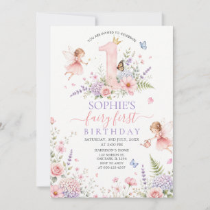 Invitación Cumpleaños de hadas florales rosadas