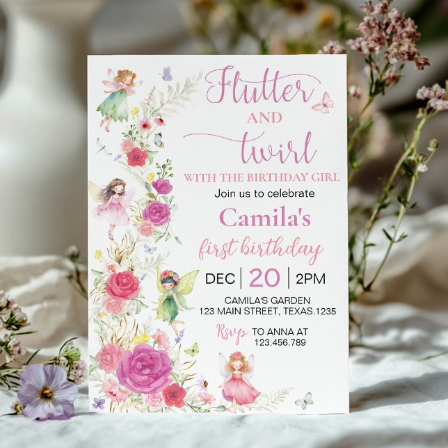 Invitación Cumpleaños de hadas florales rosadas (Subido por el creador)