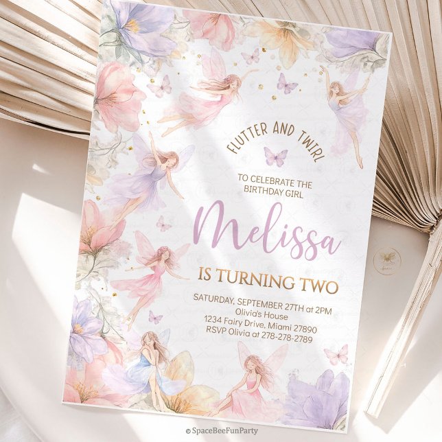 Invitación Cumpleaños de Hadas Flores Silvestres Mariposas (fairy birthday invitation, wildflower birthday, butterfly birthday party, fairy party invite, garden)