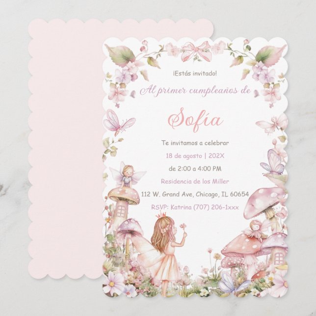 Invitación Cumpleaños de hadas personalizadas (Anverso / Reverso)