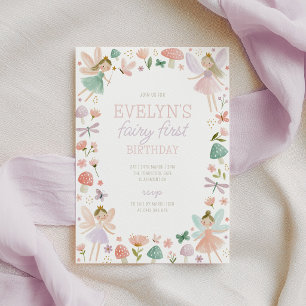 Invitación Cumpleaños de hadas por primera vez 1er verde niña