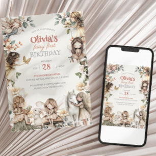Invitación Cumpleaños de Hadas por Primera Vez Acuarela Hadas