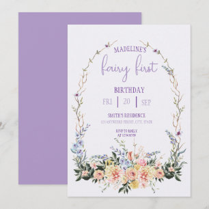 Invitación Cumpleaños de Hadas Primer Bosque Acuarela Hongo