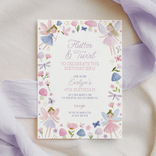 Invitación Cumpleaños de Hadas Revoloteo y Giro Morado Niñas