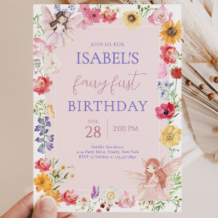 Invitación Cumpleaños de hadas rosa y púrpura