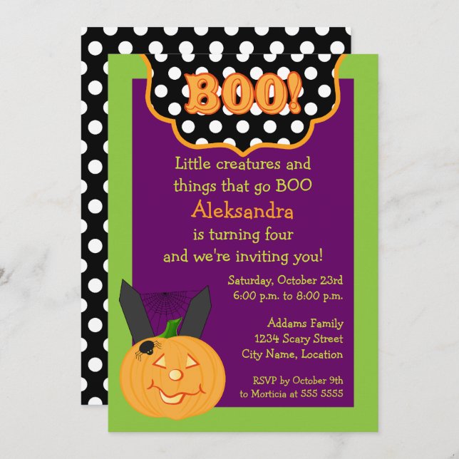 Invitación Cumpleaños de Halloween (Anverso / Reverso)