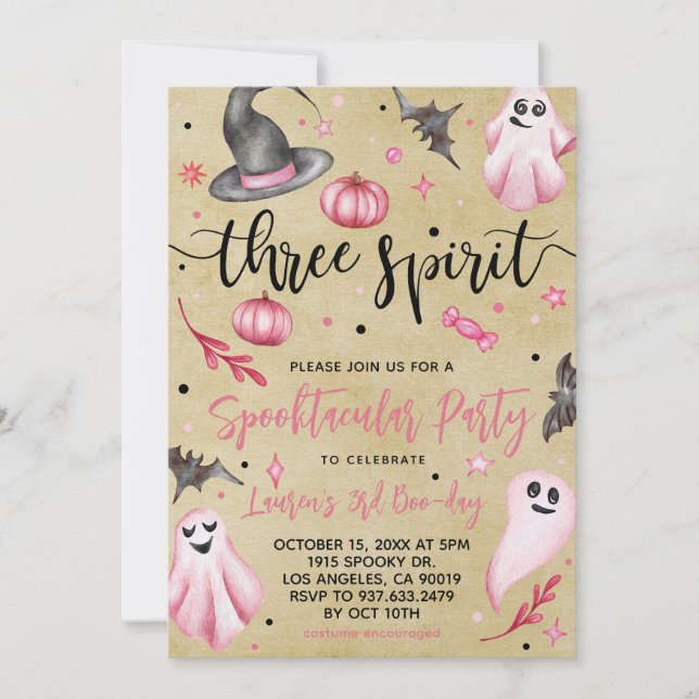 Invitación Cumpleaños de Halloween con el Espíritu Triste (Anverso)