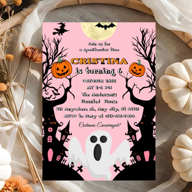 Invitación Cumpleaños de Halloween con fantasía rosada (Subido por el creador)