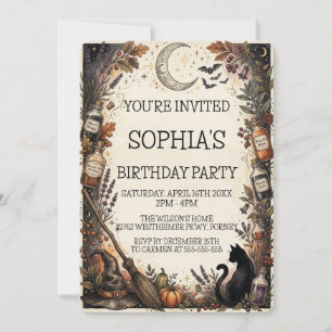 Invitación Cumpleaños de Halloween de Bruja Editable Personal