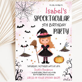 Invitación Cumpleaños de Halloween de Bruja Rosa