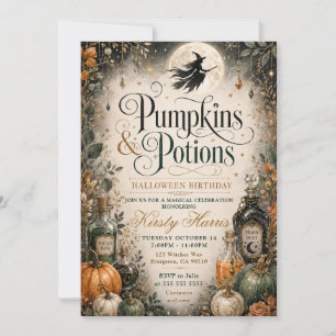 Invitación Cumpleaños de Halloween de Calabazas y Pociones