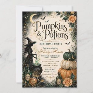 Invitación Cumpleaños de Halloween de Calabazas y Pociones