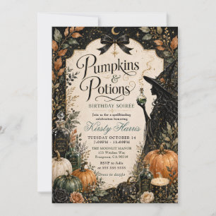 Invitación Cumpleaños de Halloween de Calabazas y Pociones
