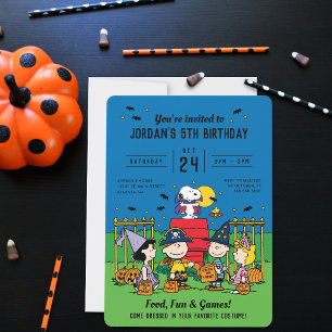 Invitación Cumpleaños de Halloween de Charlie Brown y la pand