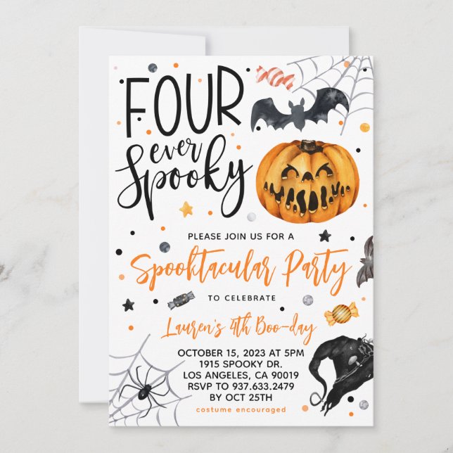 Invitación Cumpleaños de Halloween de cuatro estrellas (Anverso)