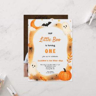 Invitación Cumpleaños de Halloween de Fantasma de Naranja de 