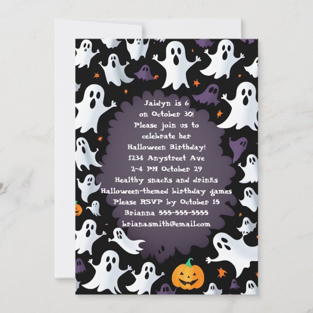 Invitación Cumpleaños de Halloween de fantasmas lindos (Anverso)