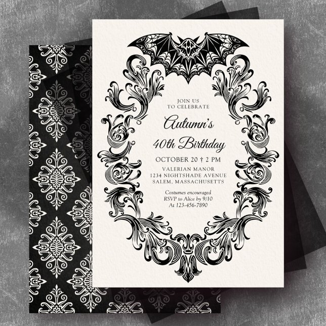 Invitación Cumpleaños de Halloween de Murciélago Elegante (Subido por el creador)