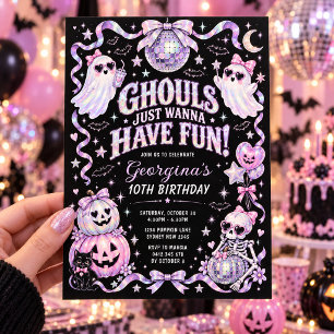 Invitación Cumpleaños de Halloween de niña, los fantasmas sol