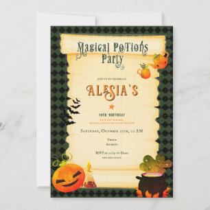 Invitación Cumpleaños de Halloween de Pequeños Magos, Brujas