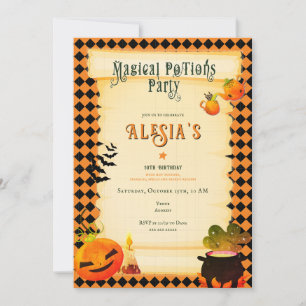 Invitación Cumpleaños de Halloween de Pequeños Magos Brujas y