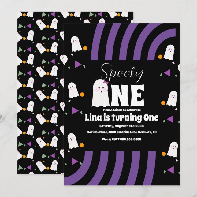 Invitación Cumpleaños de Halloween de Spooky One Groovy Lette (Anverso / Reverso)