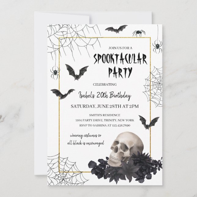 Invitación Cumpleaños de Halloween en la Skull Spooktacular (Anverso)