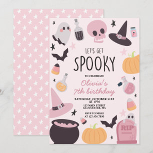 Invitación Cumpleaños de Halloween espeluznante rosa