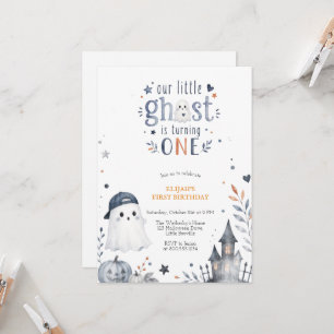 Invitación Cumpleaños de Halloween Fantasma Lindo Acuarela Az