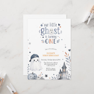 Invitación Cumpleaños de Halloween Fantasma Lindo Acuarela Az
