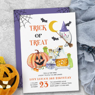 Invitación Cumpleaños de Halloween Fantasma y Poción Truco o 