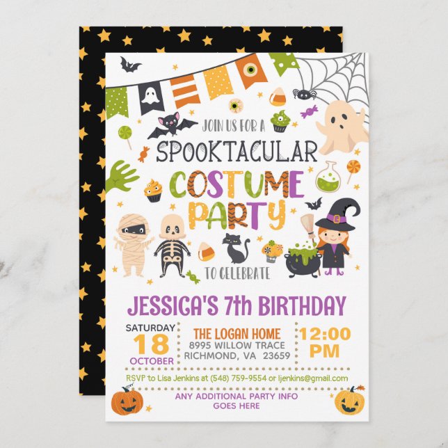 Invitación Cumpleaños de Halloween, Fiesta de disfraces cután (Anverso / Reverso)