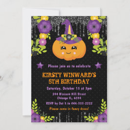 Invitación Cumpleaños de Halloween Floral Calabaza Adorable