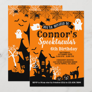 Invitación Cumpleaños de Halloween Naranja y Negro