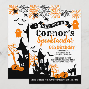 Invitación Cumpleaños de Halloween Naranja y Negro