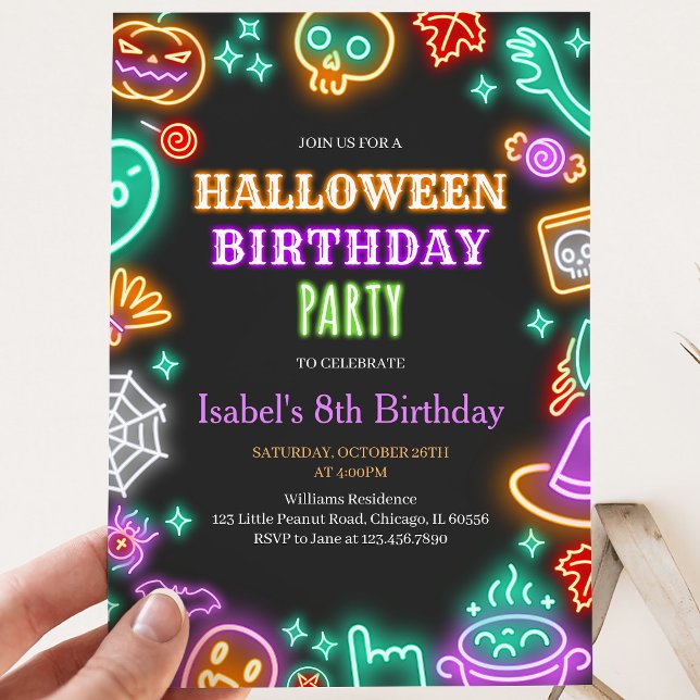 Invitación Cumpleaños de Halloween Neon (Subido por el creador)